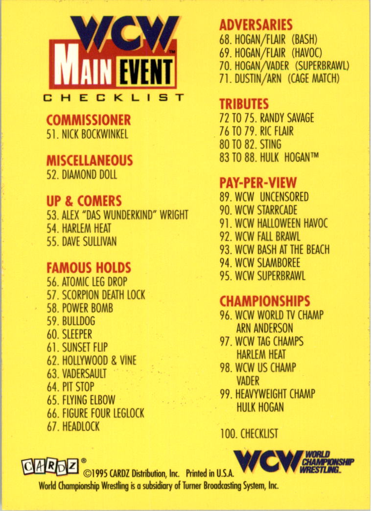 1995 CARDZ WCW Main Event Wrestling Card Pick - Picture 163 of 163