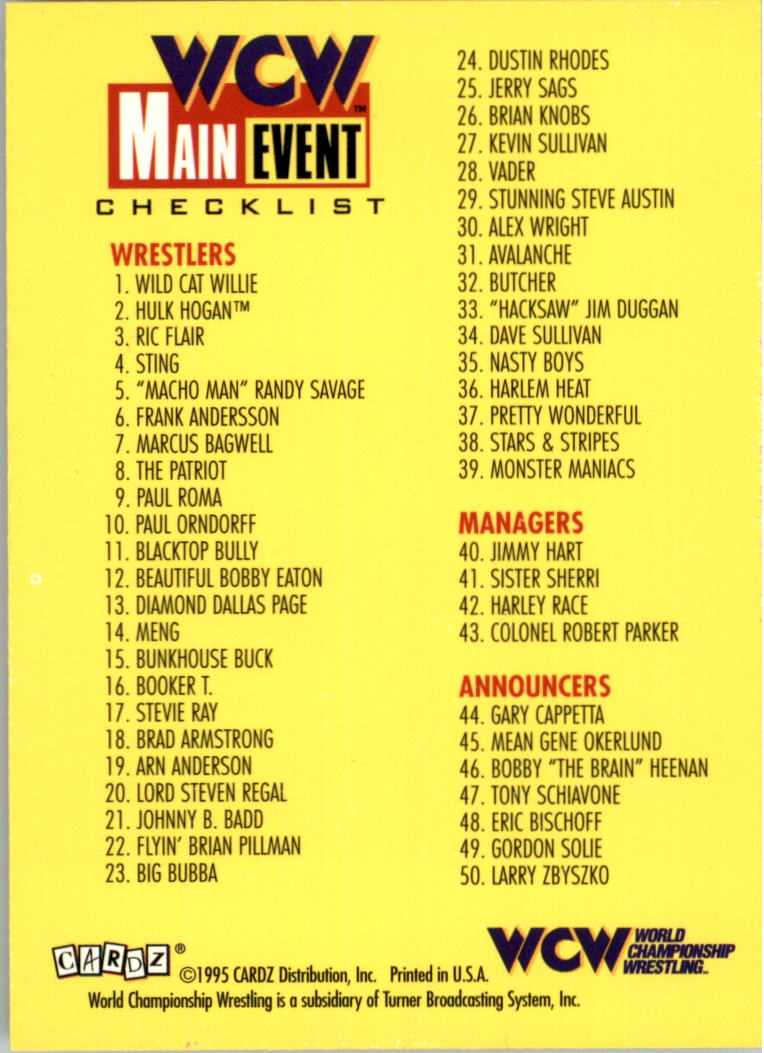 1995 CARDZ WCW Main Event Wrestling Card Pick - Picture 162 of 163