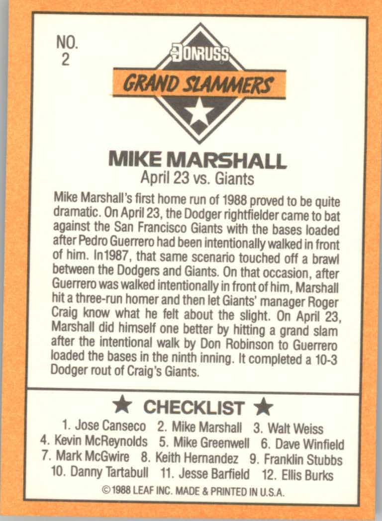 1989 Donruss Baseball "Grand Slammers" Insert Cards - Picture 3 of 9