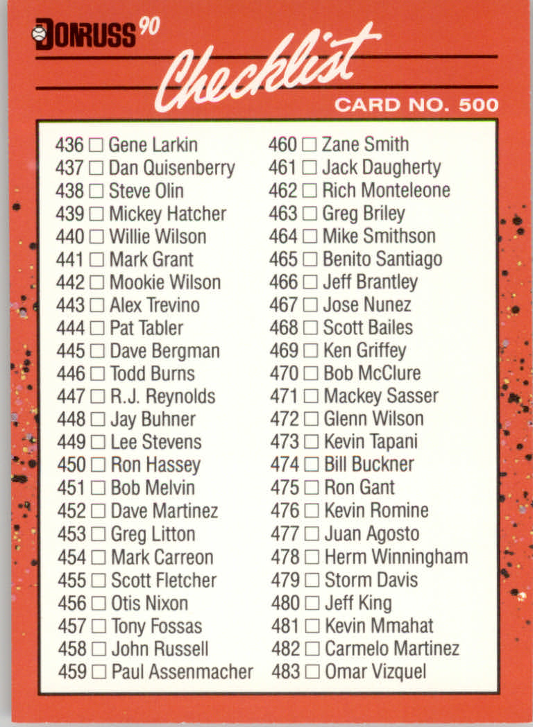 1990 Donruss Baseball "Main Set" Cards #481 to #716 - Picture 36 of 493
