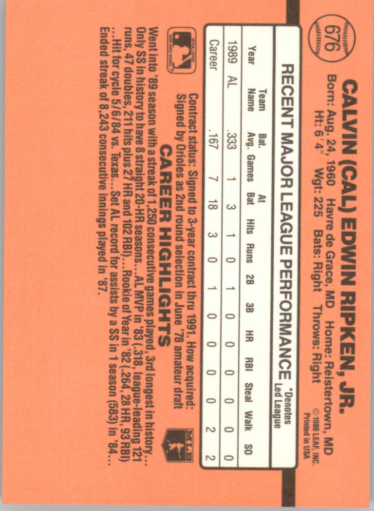 1990 Donruss Baseball "Main Set" Cards #481 to #716 - Picture 391 of 493