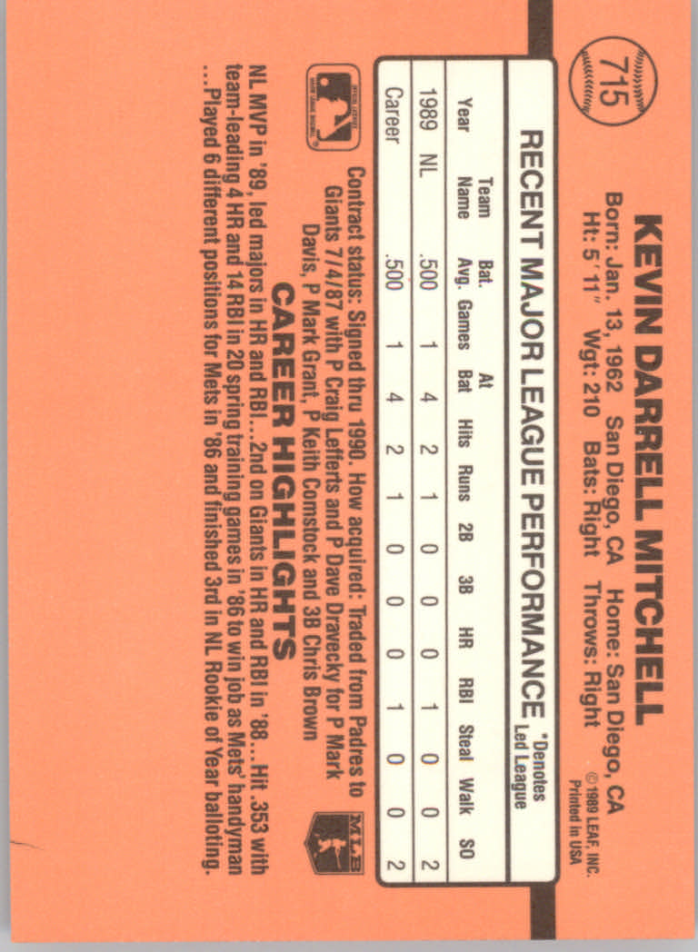 1990 Donruss Baseball "Main Set" Cards #481 to #716 - Picture 489 of 493