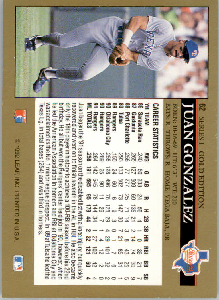 1992 Leaf Baseball "Black Gold" Parallel Cards #1 to #264 - Bild 70 von 262
