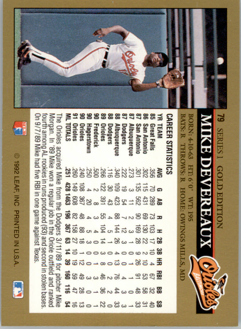 1992 Leaf Baseball "Black Gold" Parallel Cards #1 to #264 - Bild 88 von 262