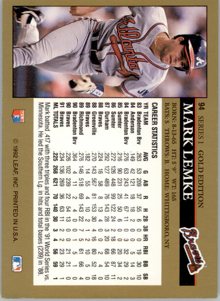 1992 Leaf Baseball "Black Gold" Parallel Cards #1 to #264 - Bild 97 von 262