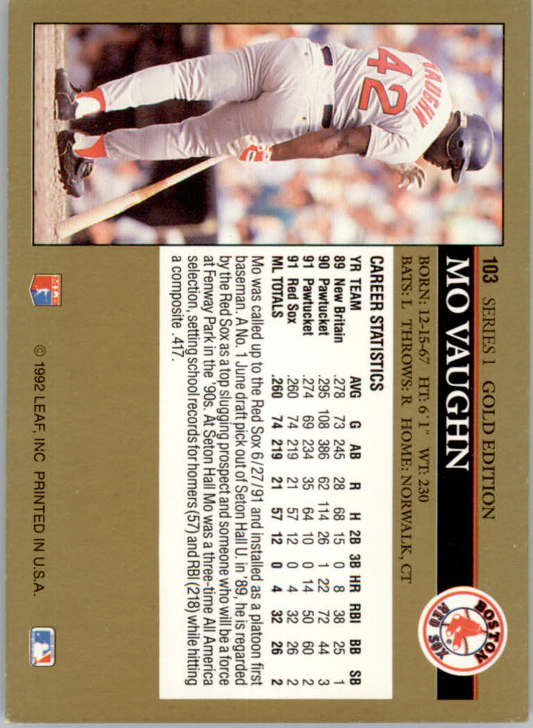 1992 Leaf Baseball "Black Gold" Parallel Cards #1 to #264 - Bild 109 von 262