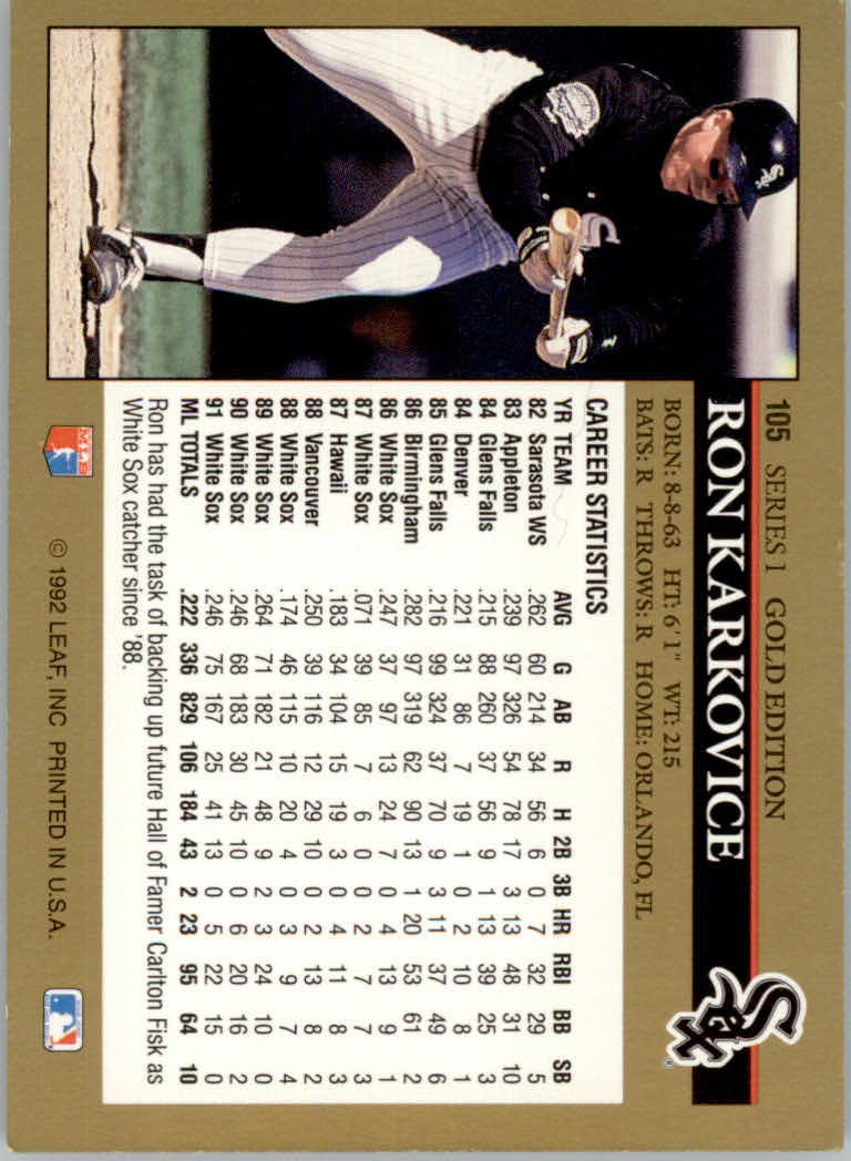 1992 Leaf Baseball "Black Gold" Parallel Cards #1 to #264 - Bild 111 von 262
