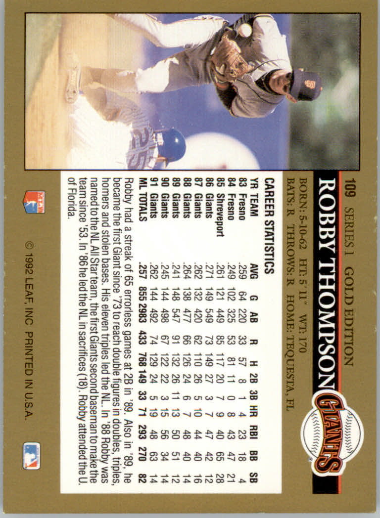 1992 Leaf Baseball "Black Gold" Parallel Cards #1 to #264 - Bild 117 von 262