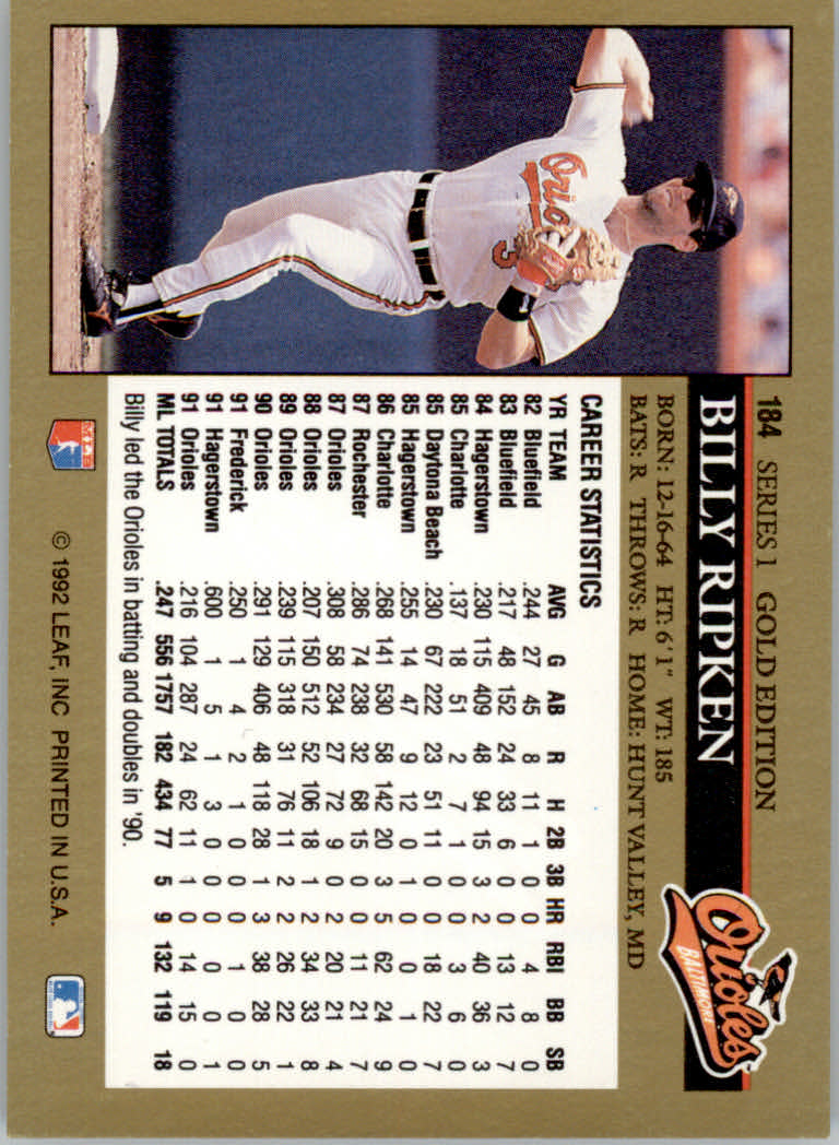 1992 Leaf Baseball "Black Gold" Parallel Cards #1 to #264 - Bild 184 von 262