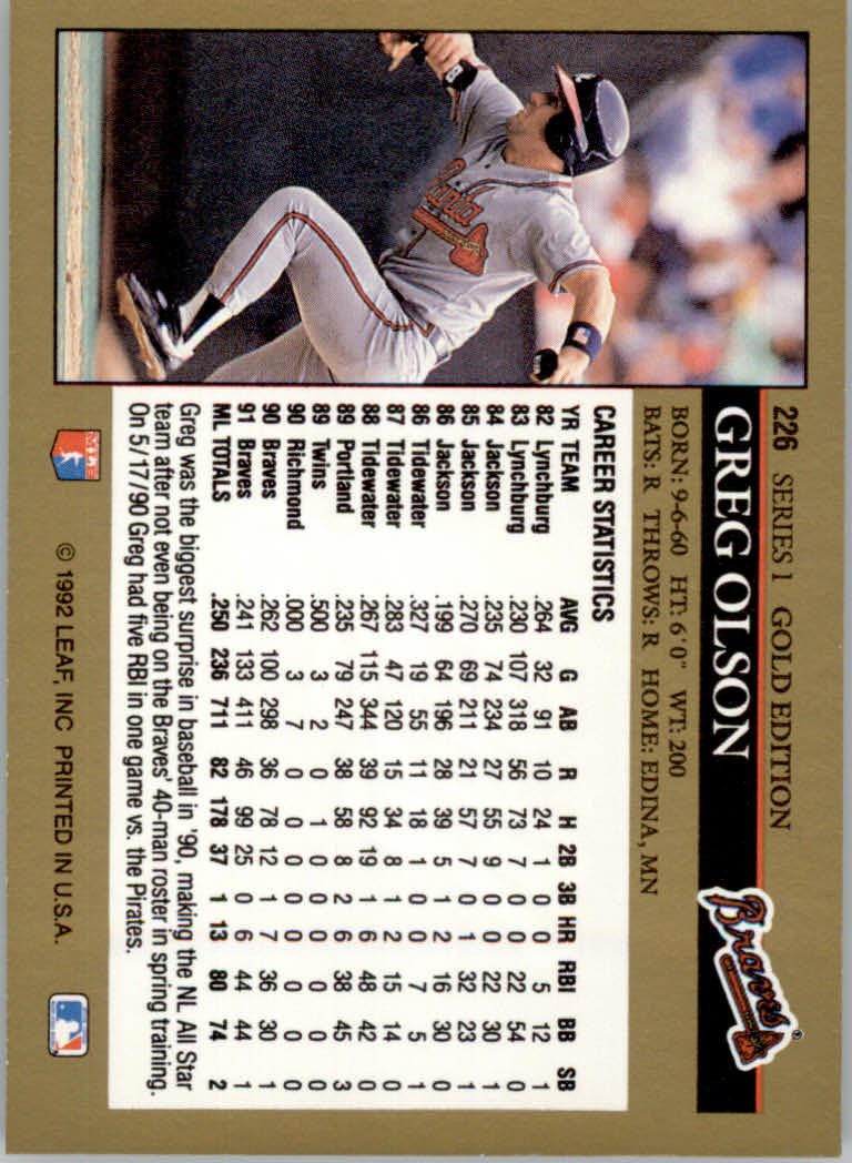 1992 Leaf Baseball "Black Gold" Parallel Cards #1 to #264 - Bild 220 von 262