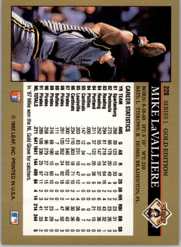 1992 Leaf Baseball "Black Gold" Parallel Cards #1 to #264 - Bild 224 von 262