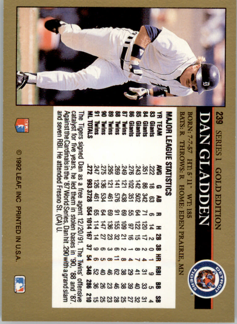 1992 Leaf Baseball "Black Gold" Parallel Cards #1 to #264 - Bild 233 von 262