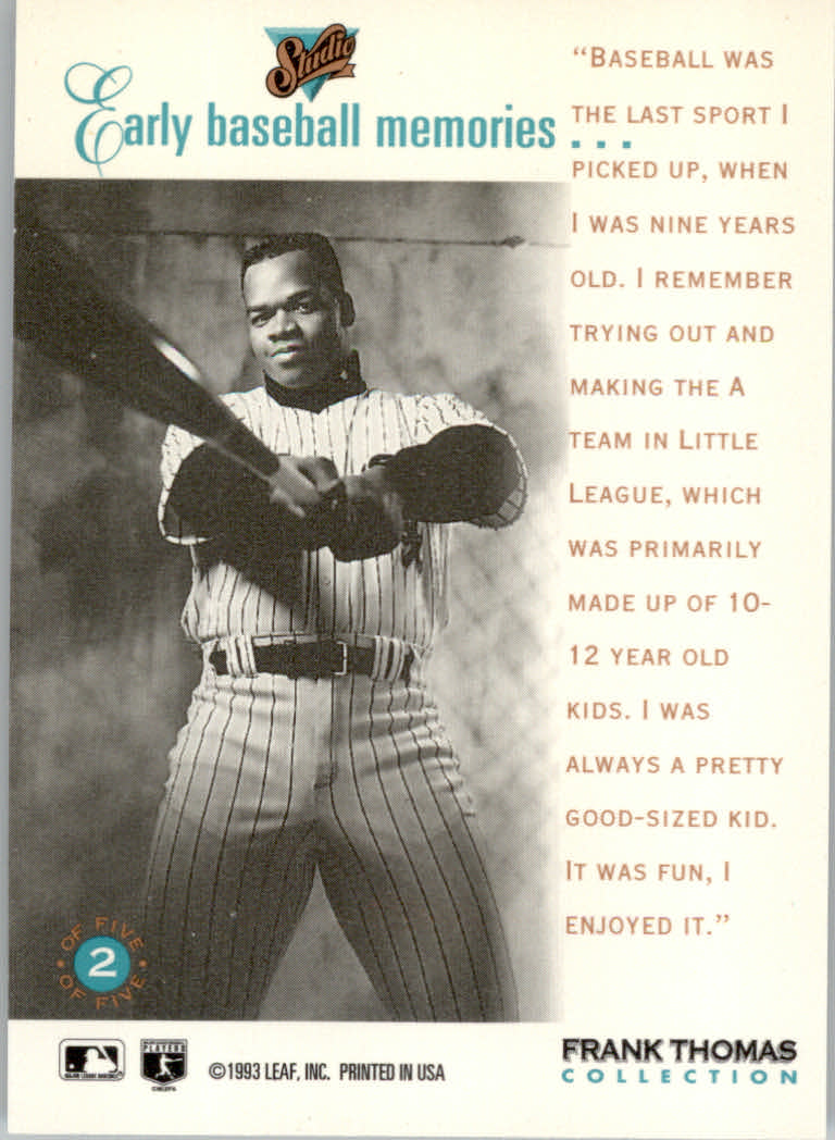 1993 Studio Baseball "Heritage and Frank Thomas" Insert Cards - Picture 18 of 26