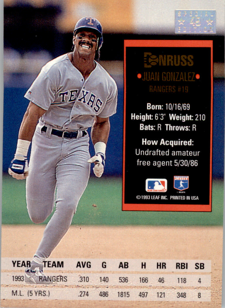 1994 Donruss Baseball "Special Edition" Insert Cards - Picture 99 of 199