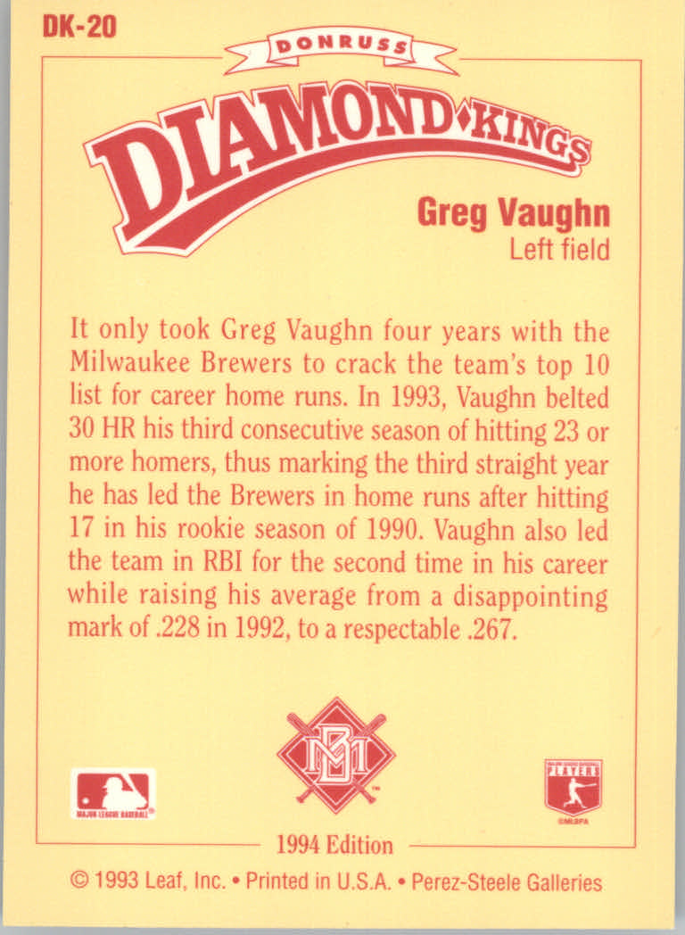 1994 Donruss Baseball "Diamond Kings" Insert Cards - Picture 17 of 22