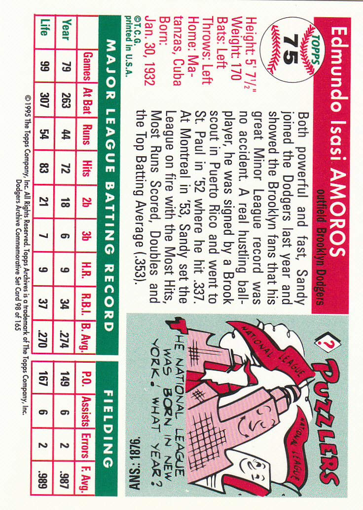 1995 Topps Archives Brooklyn Dodgers Baseball - Picture 124 of 186