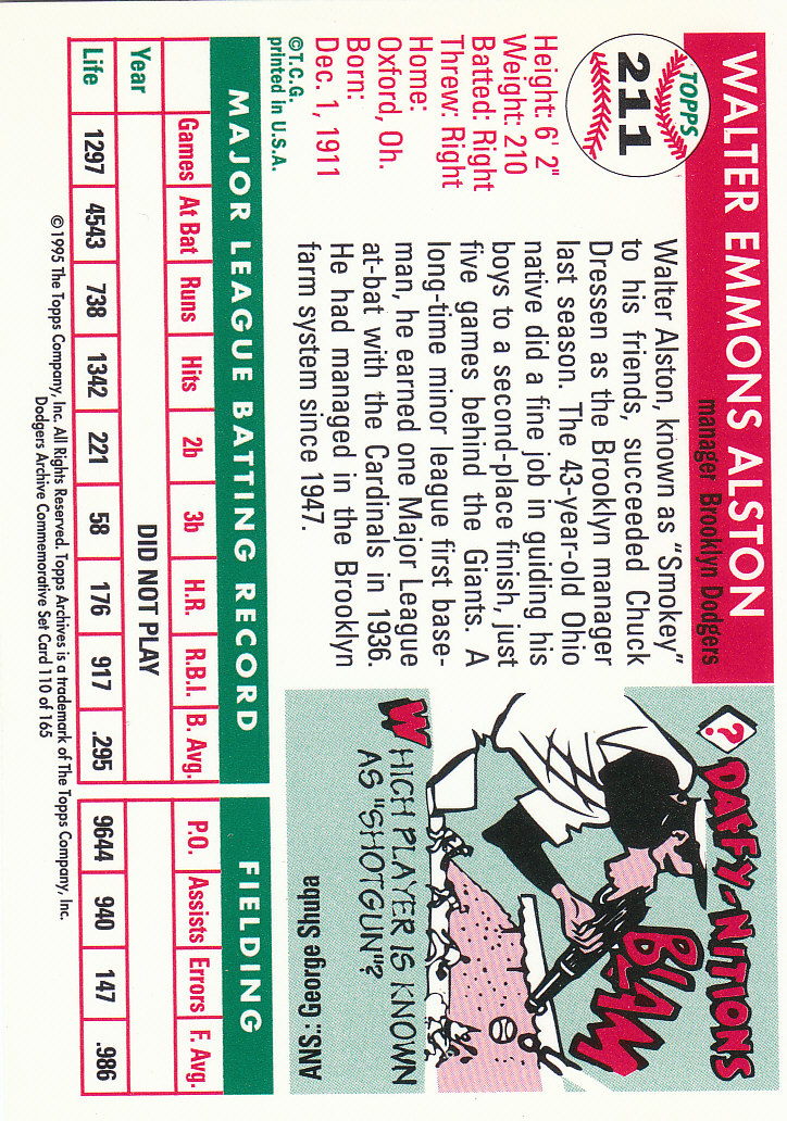 1995 Topps Archives Brooklyn Dodgers Baseball - Picture 142 of 186