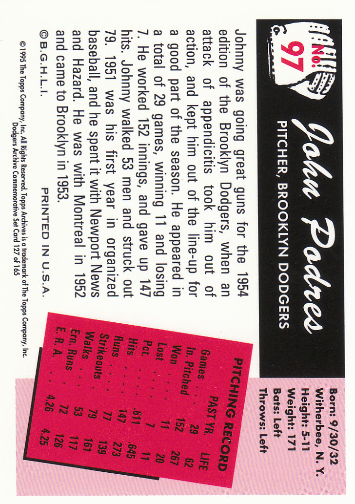 1995 Topps Archives Brooklyn Dodgers Baseball - Picture 155 of 186