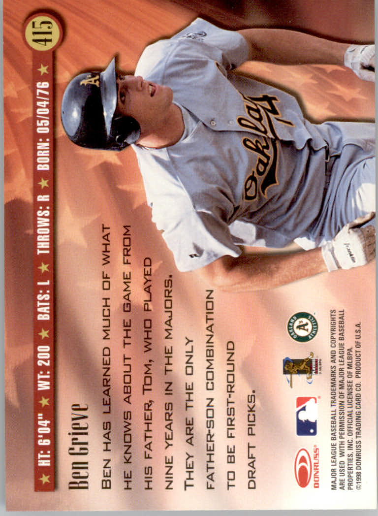 1998 Donruss Baseball "Main Set" Base Cards #251 to #420 - Picture 330 of 341
