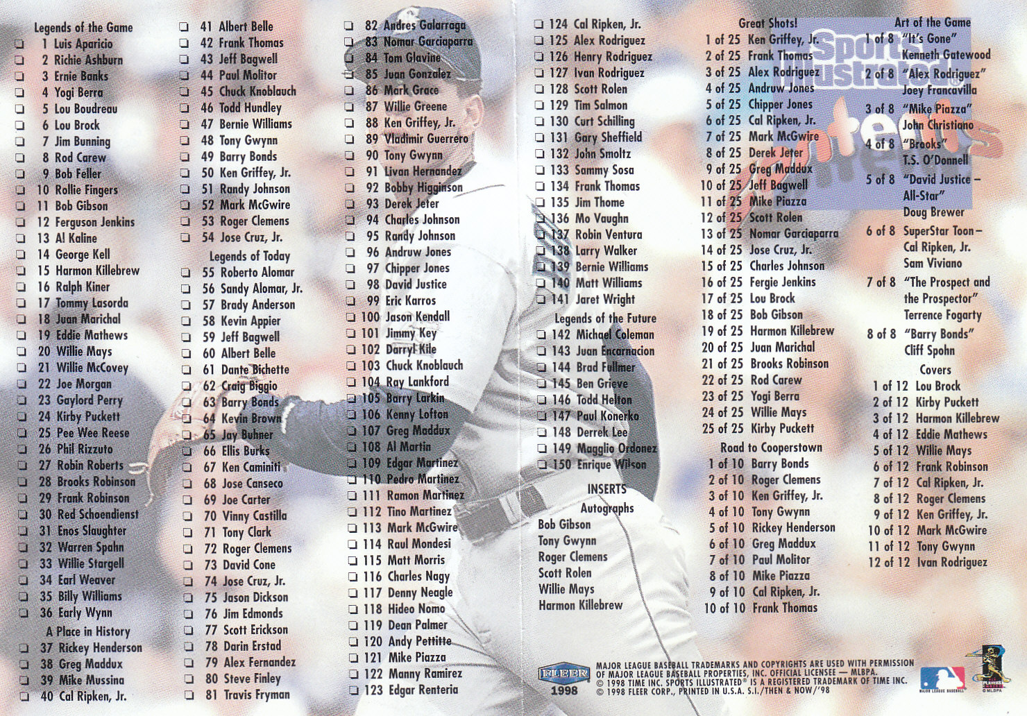 1998 Sports Illustrated Then and Now (Fleer) Baseball "Main Set" Cards - Picture 303 of 303
