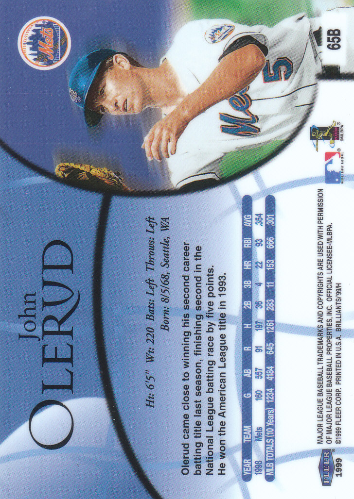 1999 Fleer Brilliants Baseball "Blue and Gold" Parallel Cards - Picture 31 of 84