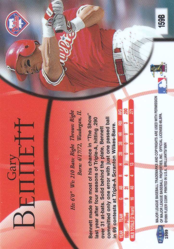 1999 Fleer Brilliants Baseball "Blue and Gold" Parallel Cards - Picture 68 of 84
