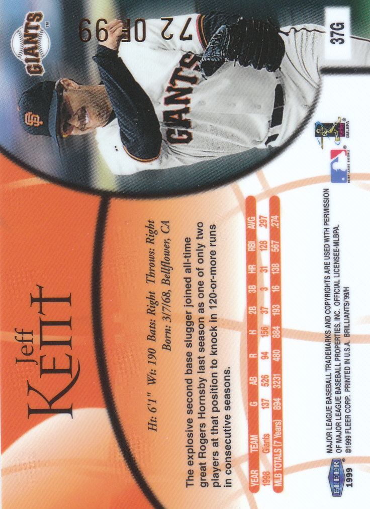 1999 Fleer Brilliants Baseball "Blue and Gold" Parallel Cards - Picture 84 of 84