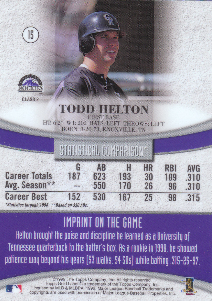 1999 Topps Gold Label Baseball - Picture 103 of 126