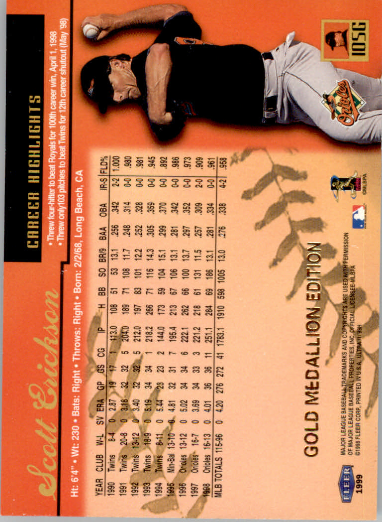 1999 Ultra (Fleer) Baseball "Gold and Platinum Medallion" Parallel Cards - Picture 110 of 224