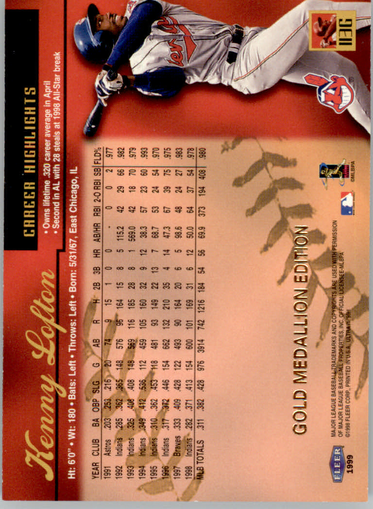 1999 Ultra (Fleer) Baseball "Gold and Platinum Medallion" Parallel Cards - Picture 115 of 224