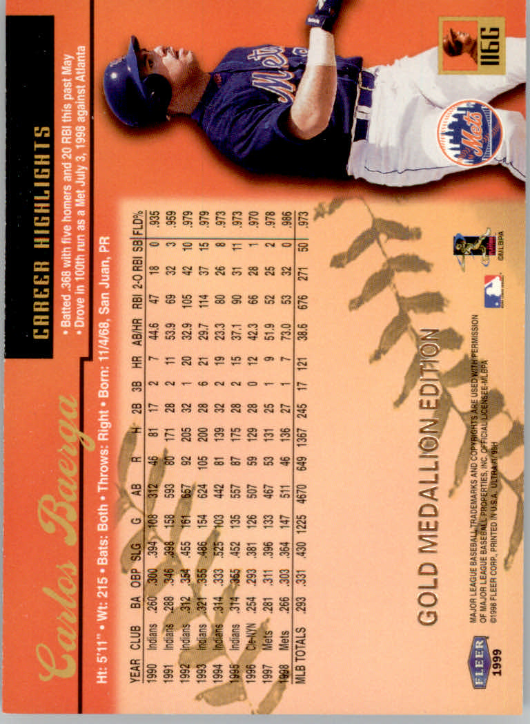 1999 Ultra (Fleer) Baseball "Gold and Platinum Medallion" Parallel Cards - Picture 118 of 224