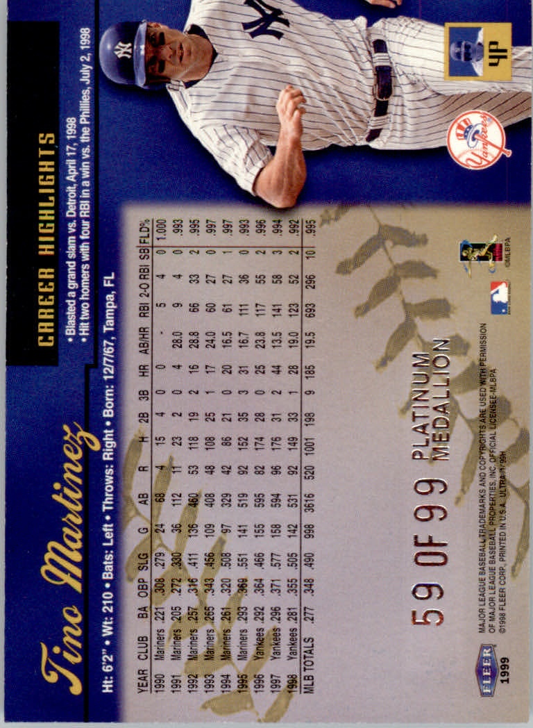 1999 Ultra (Fleer) Baseball "Gold and Platinum Medallion" Parallel Cards - Picture 222 of 224