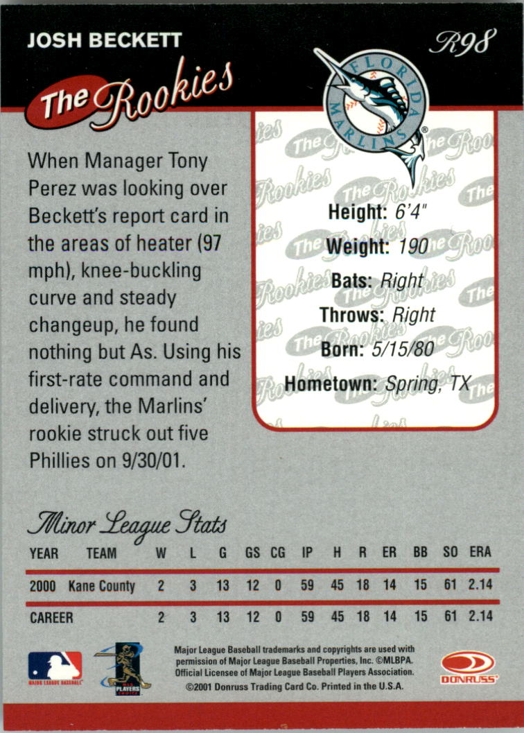 2001 Donruss Rookies Baseball Card Pick - Picture 101 of 112
