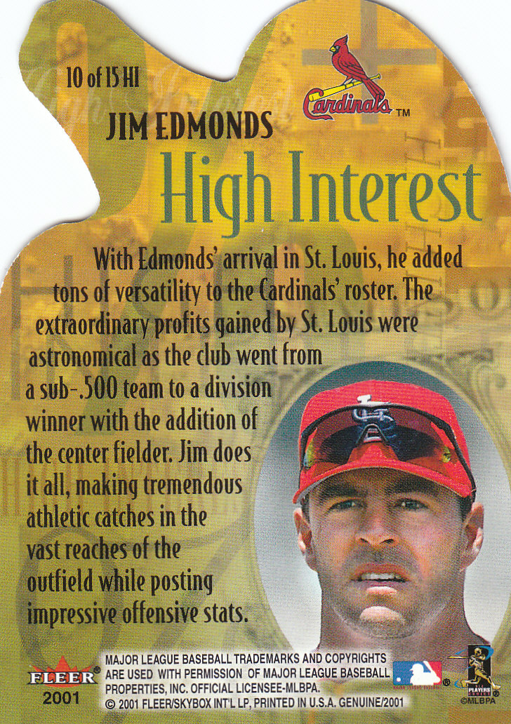 2001 Fleer Original Baseball "High Interest/Material Issue" Insert Cards - Bild 11 von 11