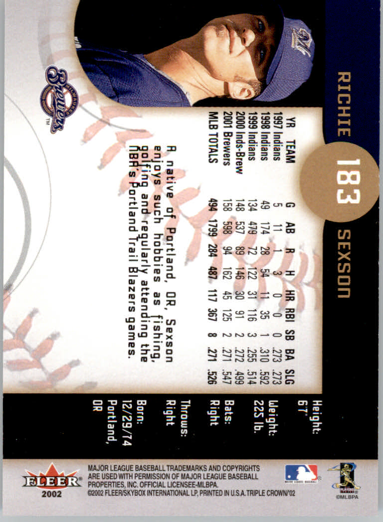 2002 Fleer Triple Crown Baseball "Main Set" Cards #151 to #270 - Bild 63 von 218