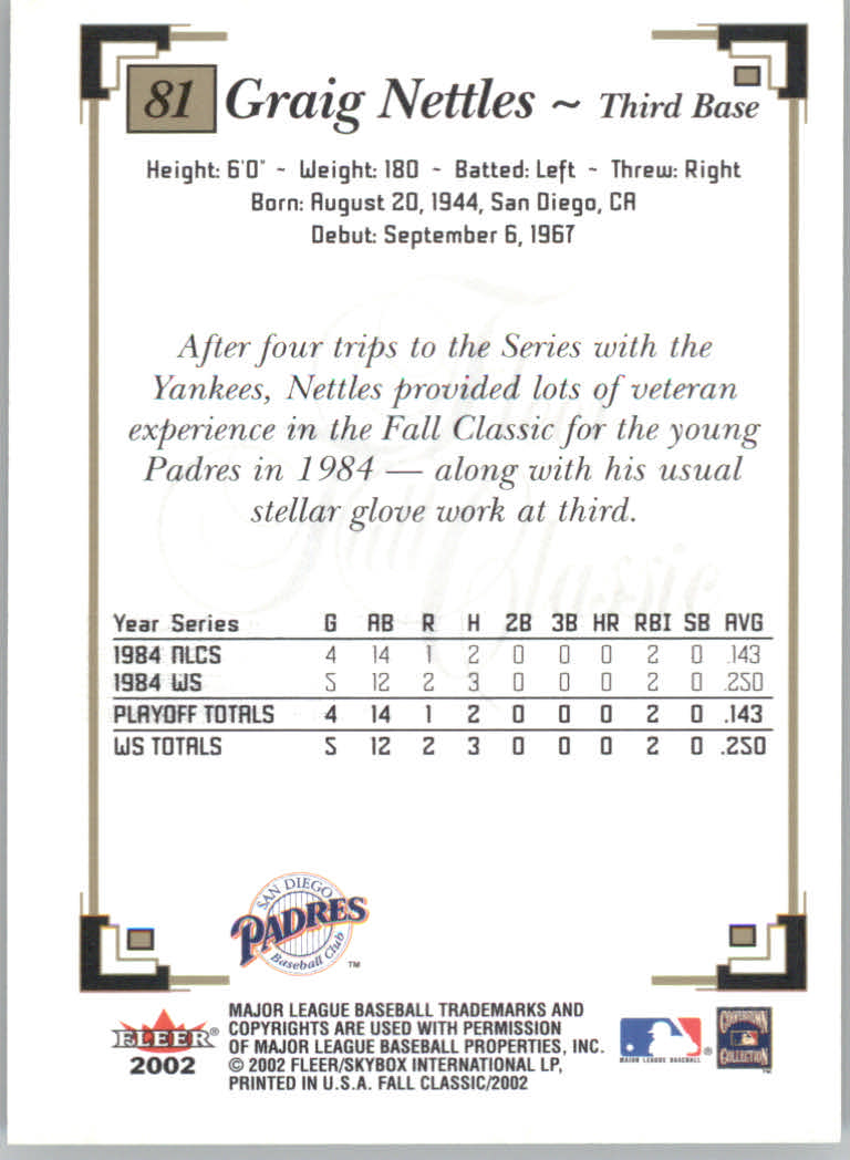 2002 Fleer Fall Classics Baseball "Main Set" Cards - Picture 139 of 173