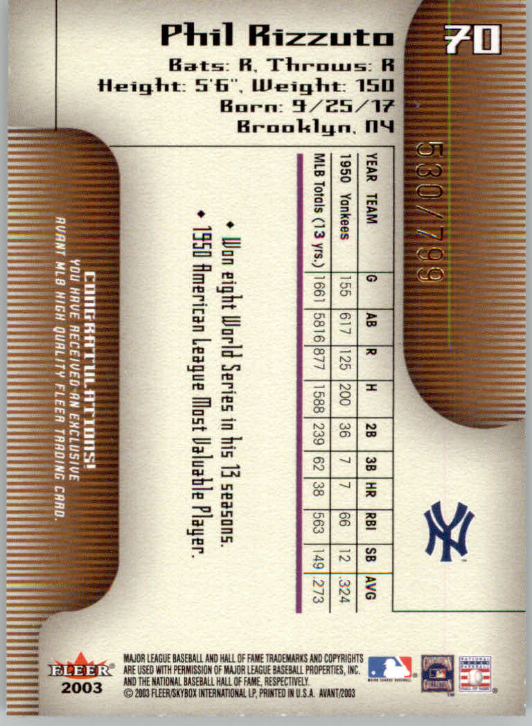 2003 Fleer Avant Baseball "Main Set" Cards #1 to #87 - Picture 122 of 130