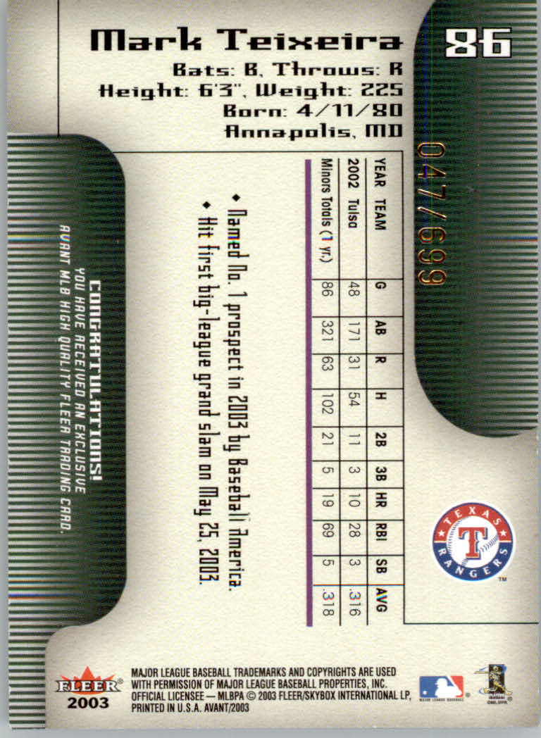 2003 Fleer Avant Baseball "Main Set" Cards #1 to #87 - Picture 126 of 130