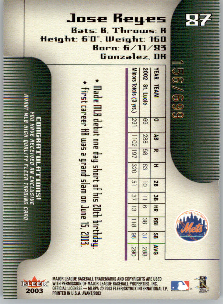 2003 Fleer Avant Baseball "Main Set" Cards #1 to #87 - Picture 128 of 130