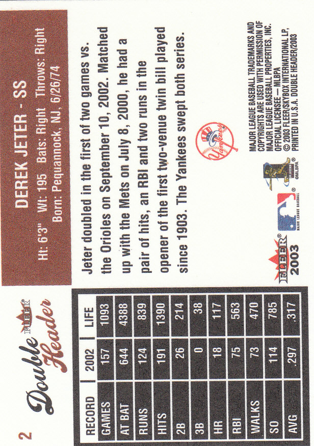 2003 Fleer Double Header Baseball "Main Set" Cards - Picture 5 of 415