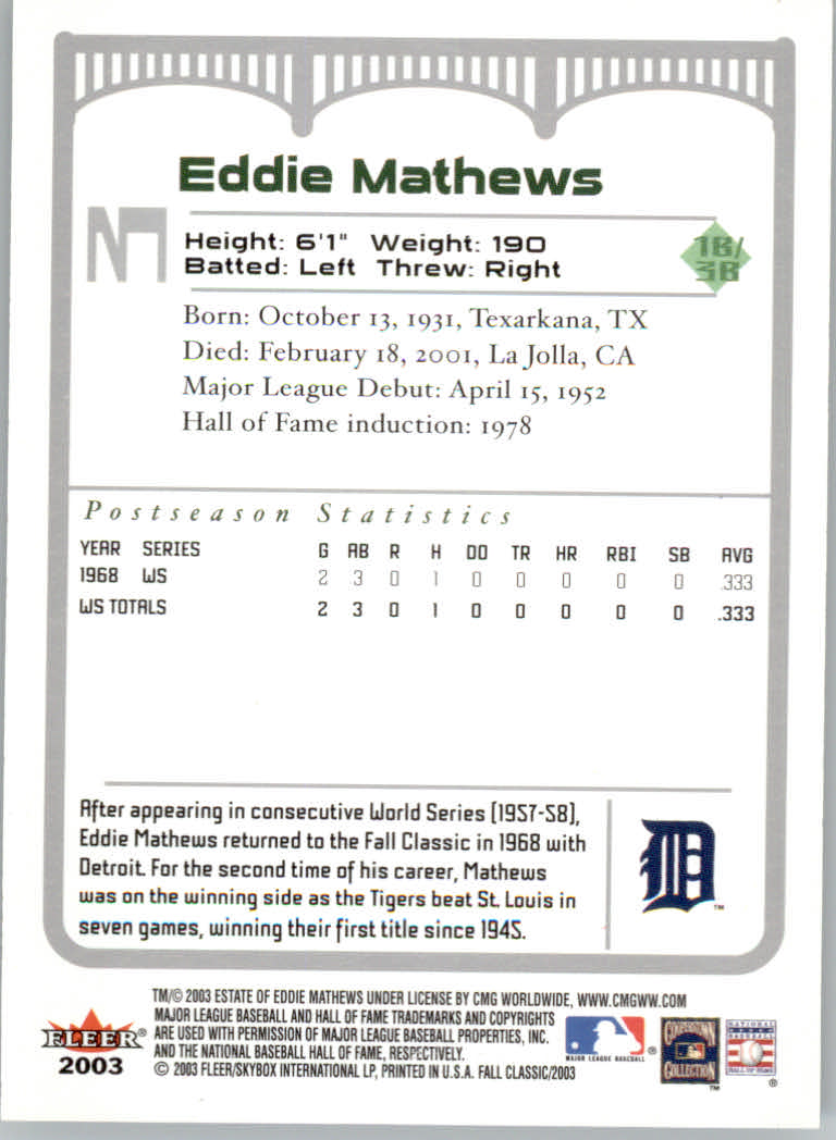 2003 Fleer Fall Classics Baseball "Main Set" Cards - Picture 7 of 197
