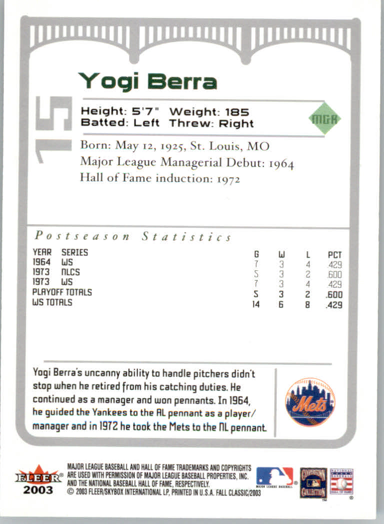 2003 Fleer Fall Classics Baseball "Main Set" Cards - Picture 33 of 197