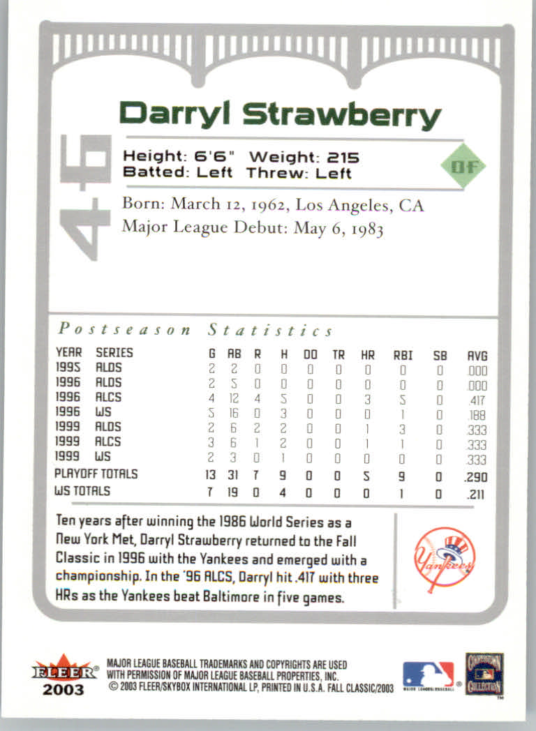 2003 Fleer Fall Classics Baseball "Main Set" Cards - Picture 103 of 197
