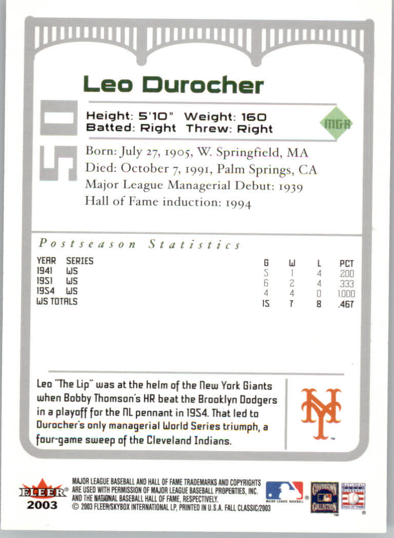2003 Fleer Fall Classics Baseball "Main Set" Cards - Picture 113 of 197