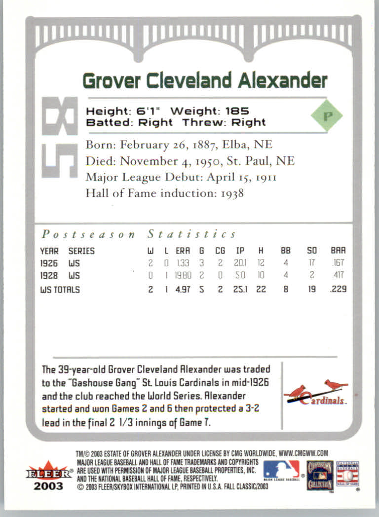 2003 Fleer Fall Classics Baseball "Main Set" Cards - Picture 131 of 197