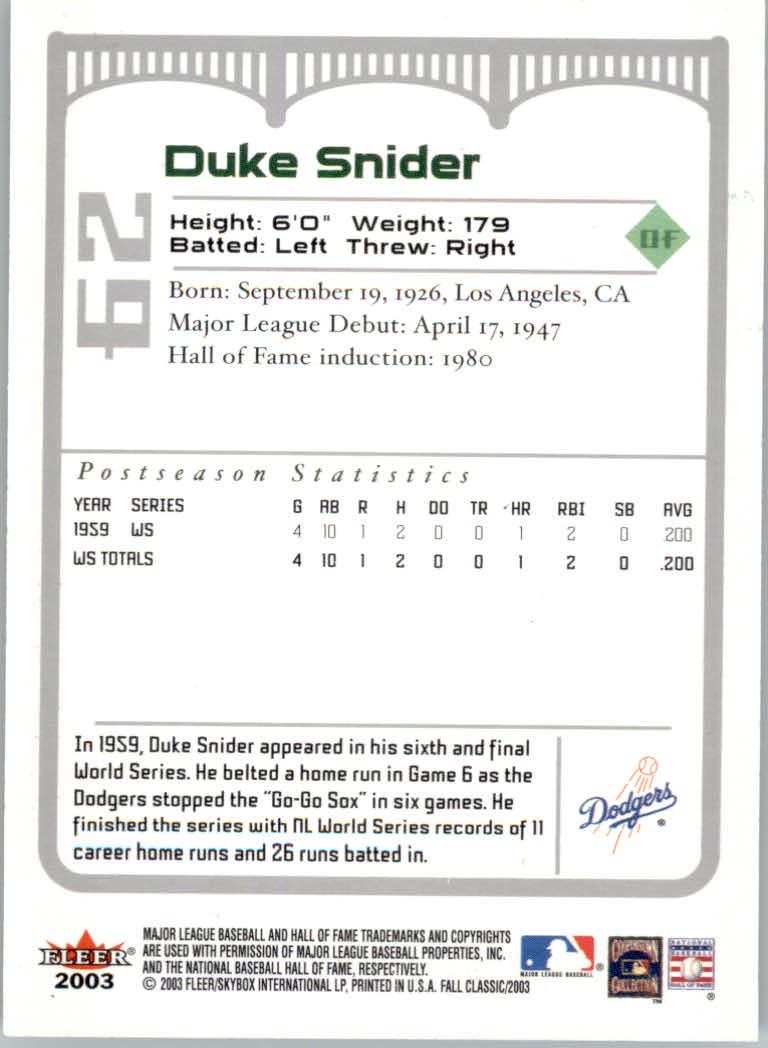 2003 Fleer Fall Classics Baseball "Main Set" Cards - Picture 141 of 197