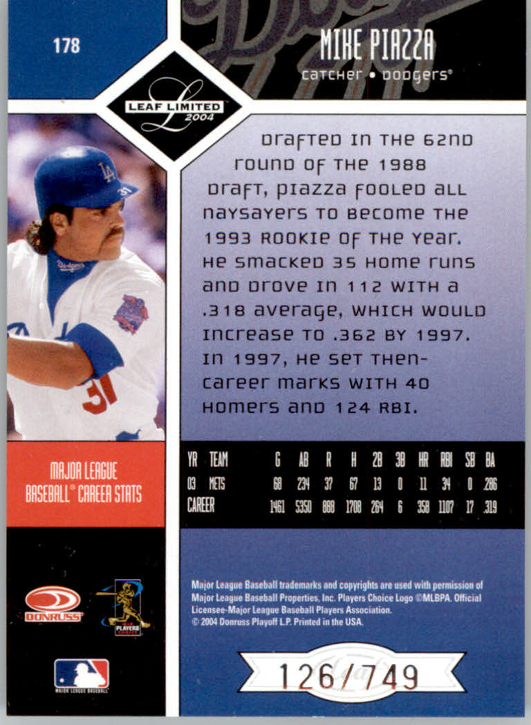 2004 Leaf Limited Baseball "Main Set" Base Cards #1 to #248 - Picture 153 of 191