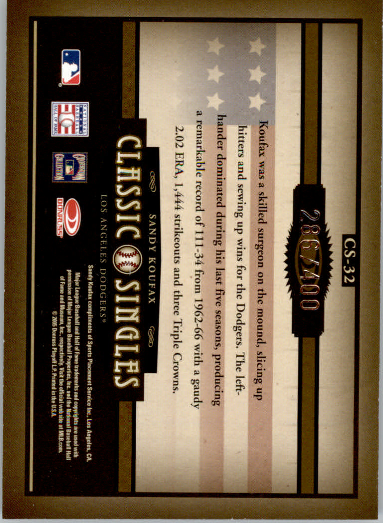 2005 Donruss Classics Baseball "Classic Combos and Singles" Insert Cards - Picture 39 of 39