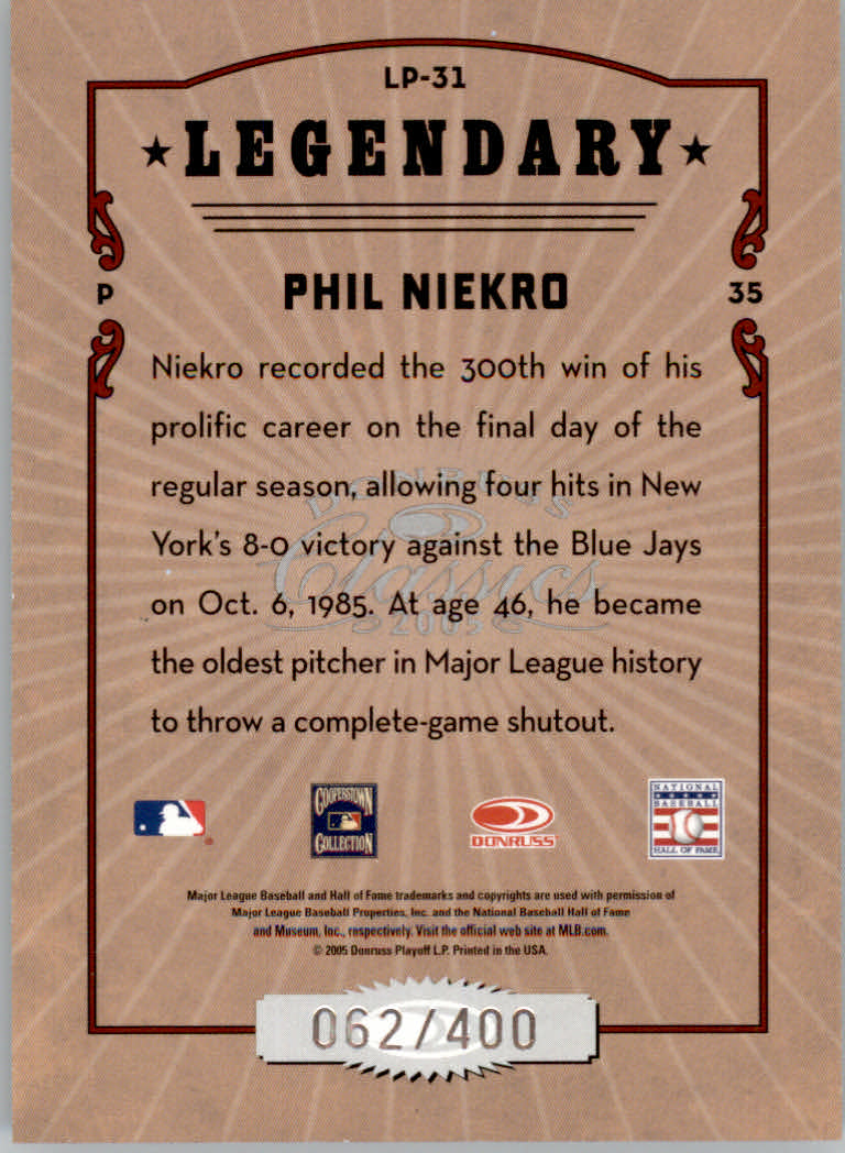 Tarjetas de inserción ""Legendary Lemberjacks and Players"" de béisbol Donruss Classics 2005 - Imagen 35 de 133