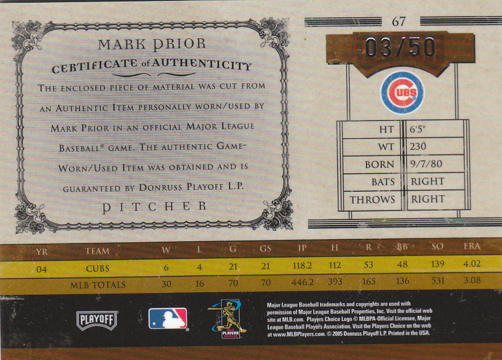 2005 Prime Cuts Baseball Cards - Picture 71 of 71